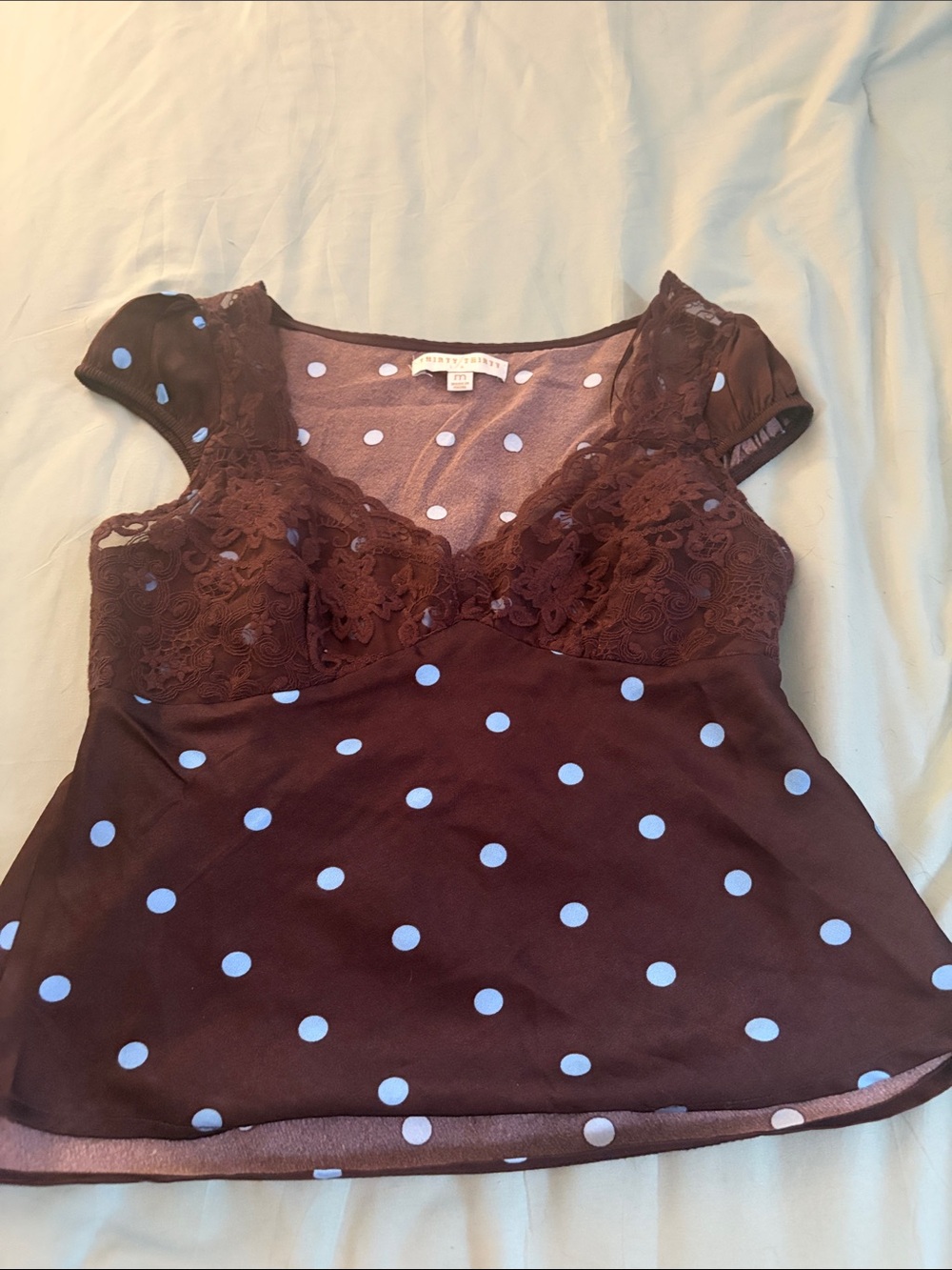 White House Black Market Brown Polka Dot Lace-Trim Cap Sleeve Camisole